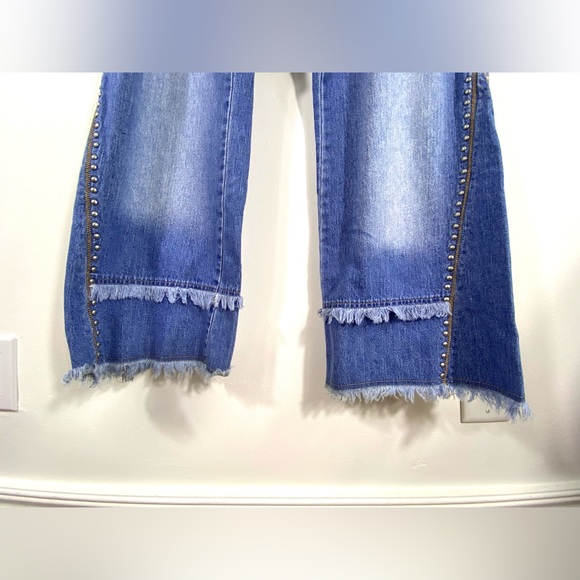 Vintage Frayed and Studded Wide Leg Denim Jeans Size 18 Faded Distressed Worn in - Picture 4 of 10